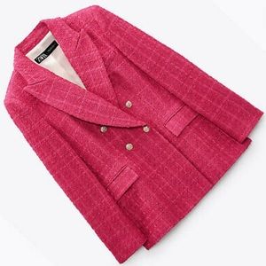 Brand New Pink Zara Textured Double Breasted Blazer